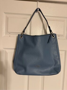 kate spade Pebbled Leather Shoulder Tote in Dusty Blue